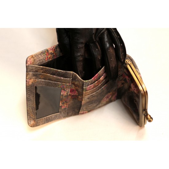Evanna Clip Small Wallet Dark Floralprint No 21 Leather