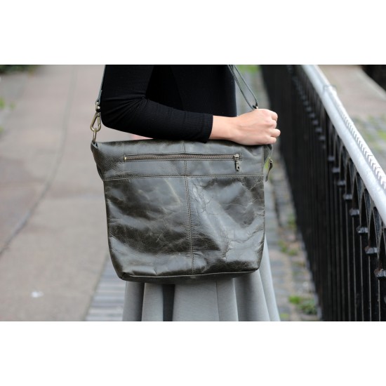 Dublin Large Zip Bag Olive Green Leather