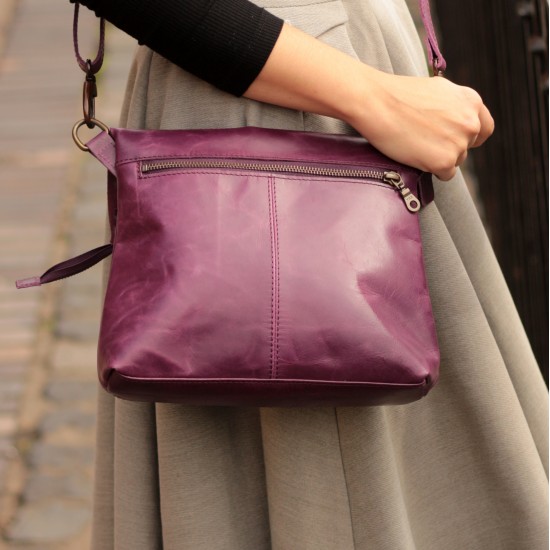 Mini Amelie Foldover Purple Leather Bag