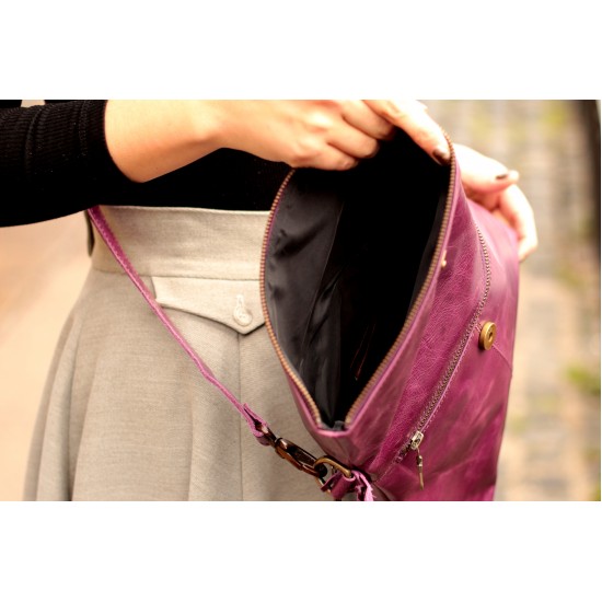 Mini Amelie Foldover Purple Leather Bag