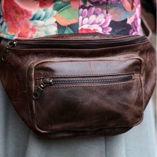 Double Bumbag Brown Leather 