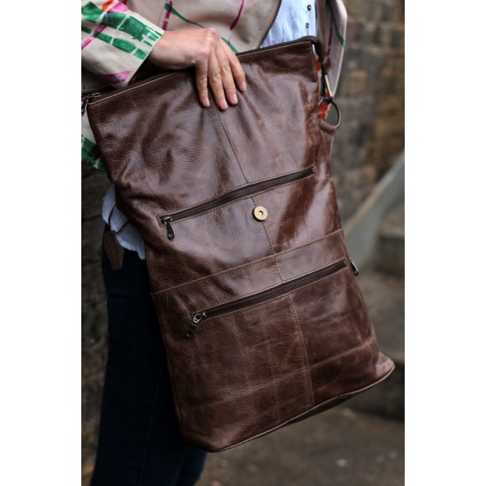 Belgian Rucksack Convertible Brown Leather Zip Bag