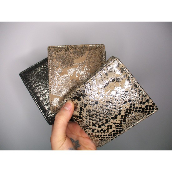Alberta Metallic Tan Snake Leather Wallet Leather