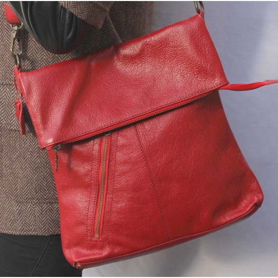 Amelie Red Leather Messenger Bag