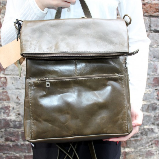 Amelie Convertible Backpack Olive Green Leather