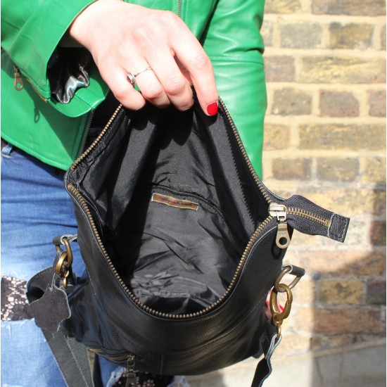Amelie Black Leather Messenger Bag