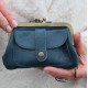 Amy blue leather coin purse with bottom zip