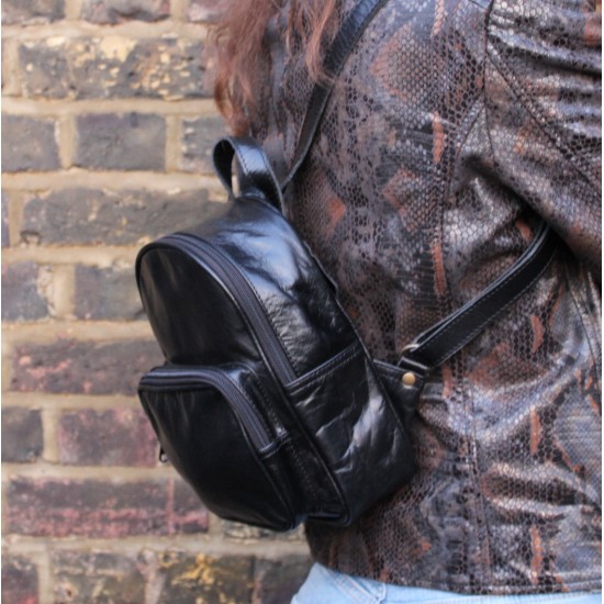 Brighton Mini Rucksack Black Leather
