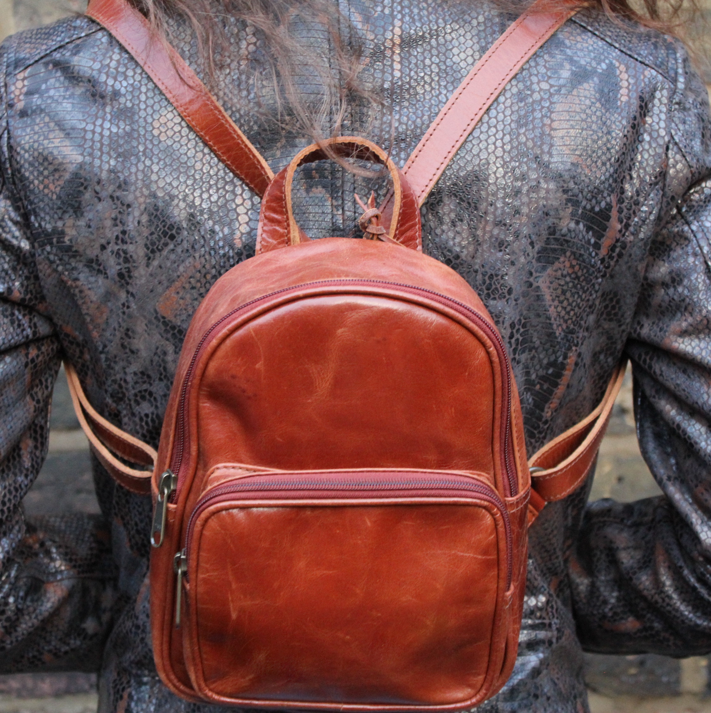 Tan Mini Backpack or Rucksack in leather