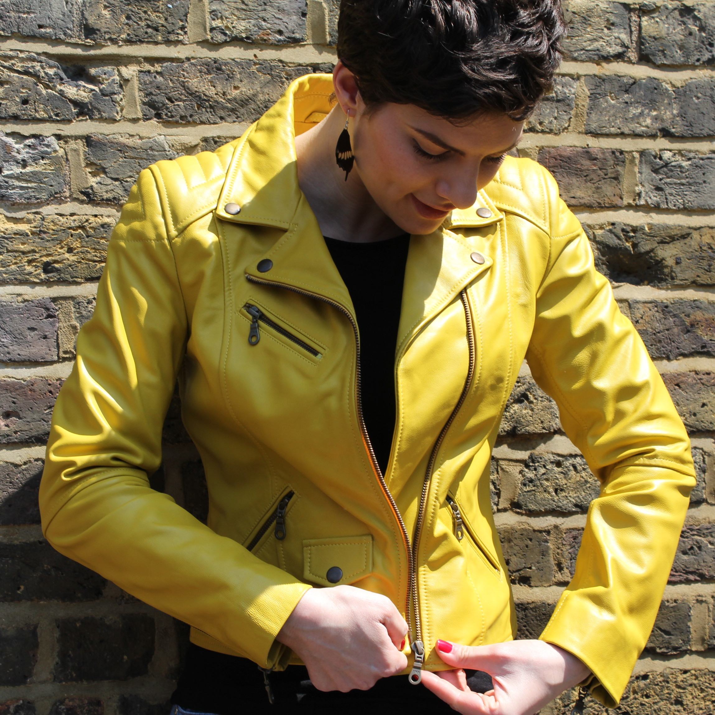 bright yellow leather jacket