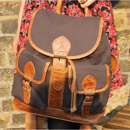 Canvas and Leather Brown Rucksack 