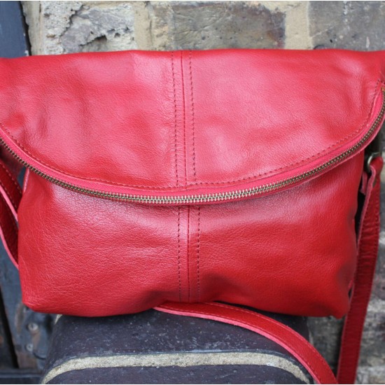 Dublin Medium Flapover Crossbody Bag Red Leather
