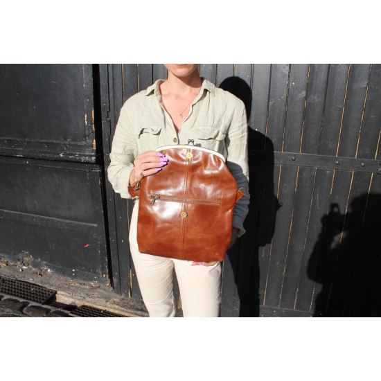 Dublin Medium Clipframe Tan Crossbody Foldover Handbag