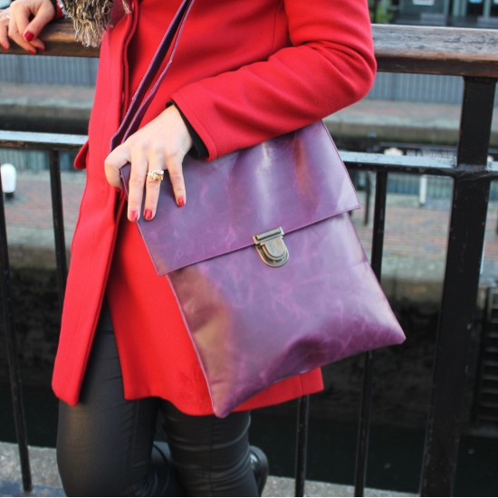 Envelope Messenger Large Purple Leather Bag 