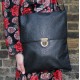 Envelope Messenger Foldover Black Leather Crossbody Bag