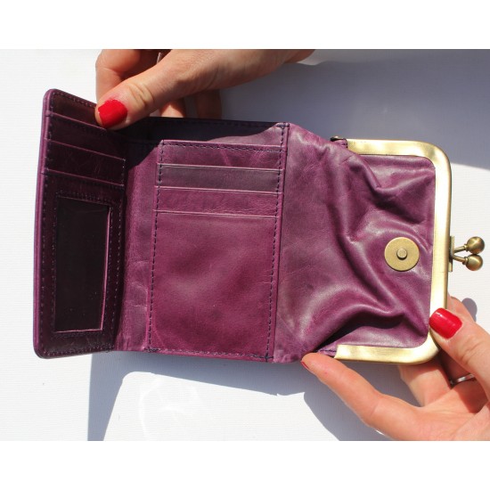 Evanna Clip Wallet Purple Leather