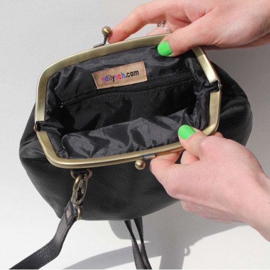 Evanna Large Top Clasp Bag Black Leather