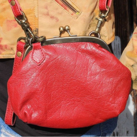 Evanna Clip and Clutch Small Red Leather