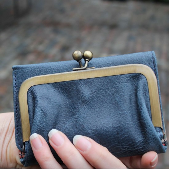 Evanna Clip Wallet Navy Blue Leather