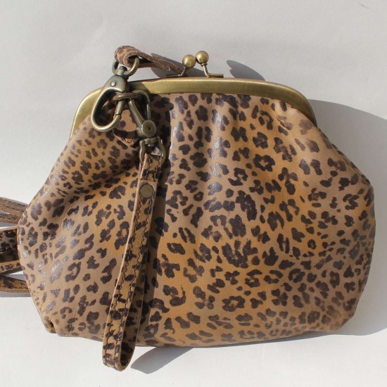 Evanna Clipframe Bag Leopard Print Leather