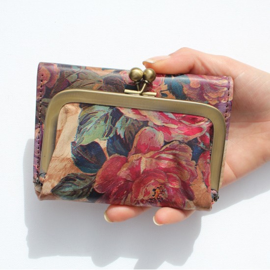 Evanna Small Clipframe Wallet Floral 14 Printed Leather 