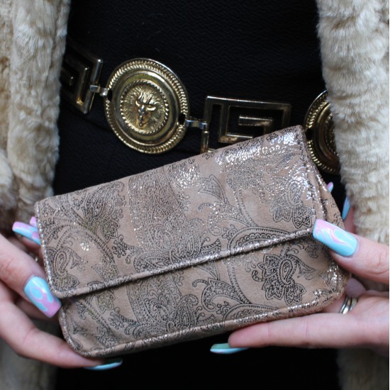 Francesca Pouch Silver And Gold Paisley Leather