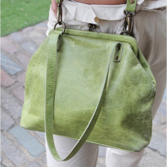 Maya Medium Framed Bag Apple Green Leather 