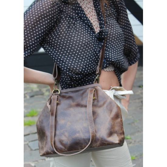 Maya Medium Framed bag Brown Distressed Leather 