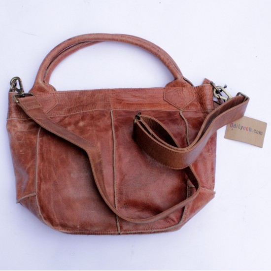 Bach Small Tote Bag Tan Scrunchy Leather