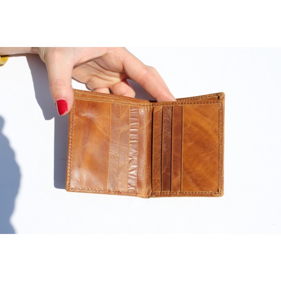 Oyster Card Holder Tan Scrunchy Leather