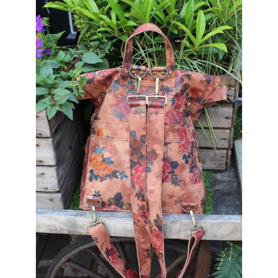 Belgian Backpack Convertible Floralprint No 14 Leather