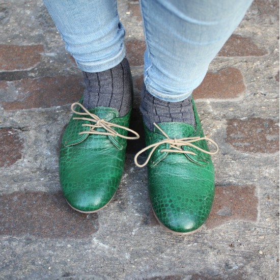 Shoes Green Croc Print Leather