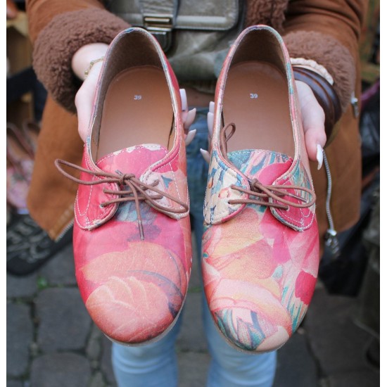 Shoes French Pink Floral Print Leather