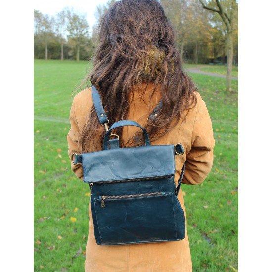 Amelie 2 in 1 Convertible Blue Leather Bag
