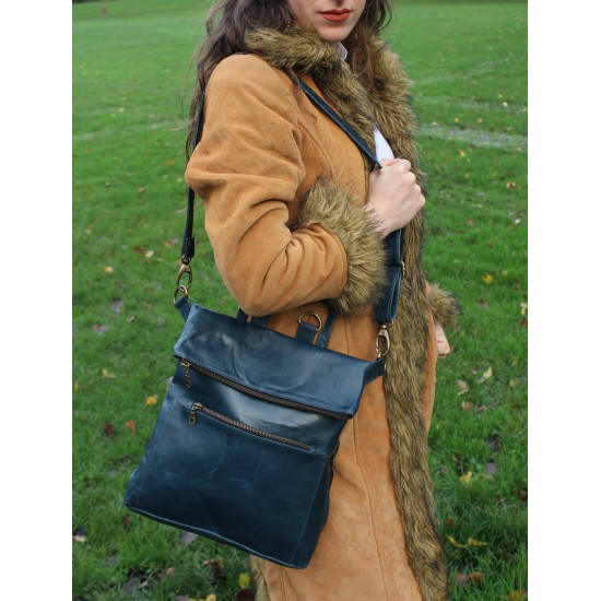 Amelie 2 in 1 Convertible Rucksack - Dystopian Blue - Distressed Artisan Leather Bag