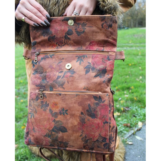 Amelie Backpack Floralprint Leather No 14 darkest