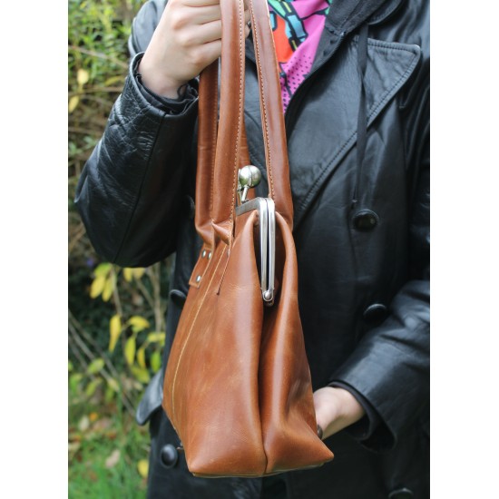 Doris Tan Leather Clip Bag