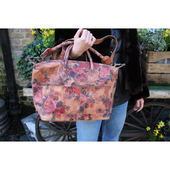 Gertrude Small Floral Print Leather Holdall