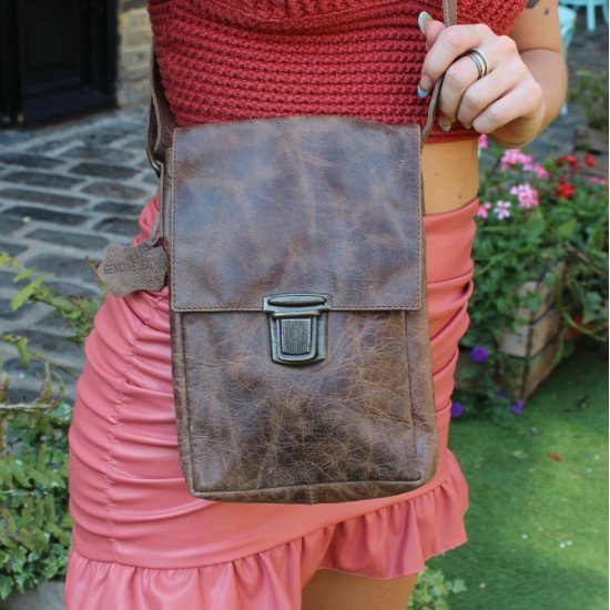 Mini Messenger Bag Brown Scrunchy Leather