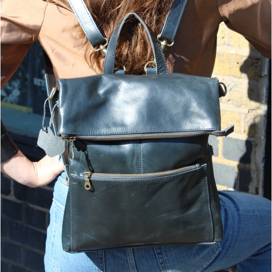 Amelie Convertible Backpack Navy Leather