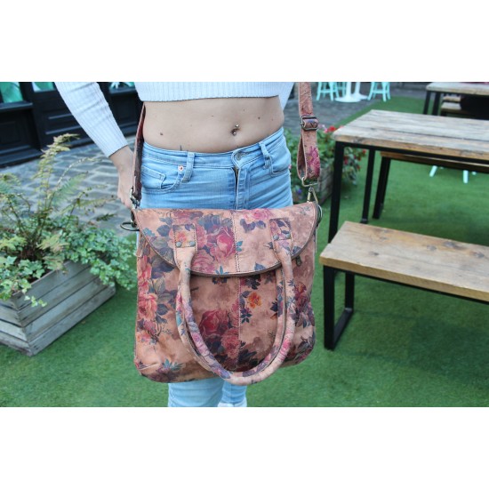 Floral Print Leather Foldover Crossbody Bag 