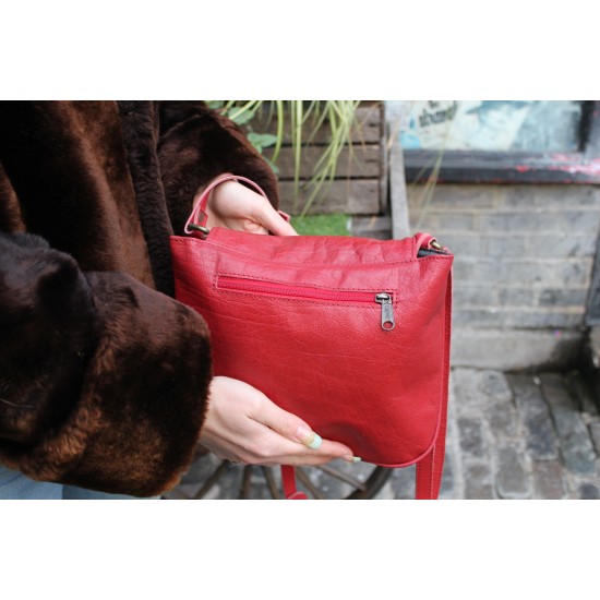 Chantal Drawstring Crossbody Leather Bag Red