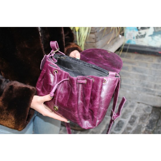 Chantal Drawstring Crossbody Purple Leather Bag