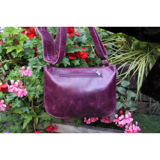 Chantal Drawstring Crossbody Purple Leather Bag