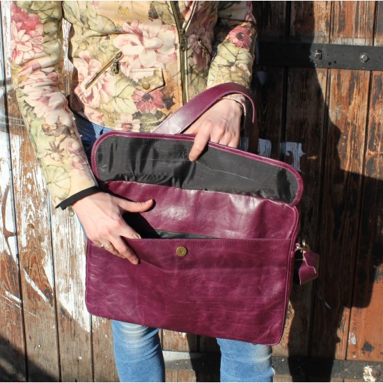 Berlin Purple Leather Laptop Briefcase Bag 