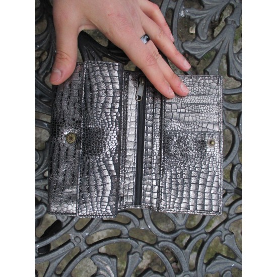 Madamzel Crocodile Print Silver Large Wallet