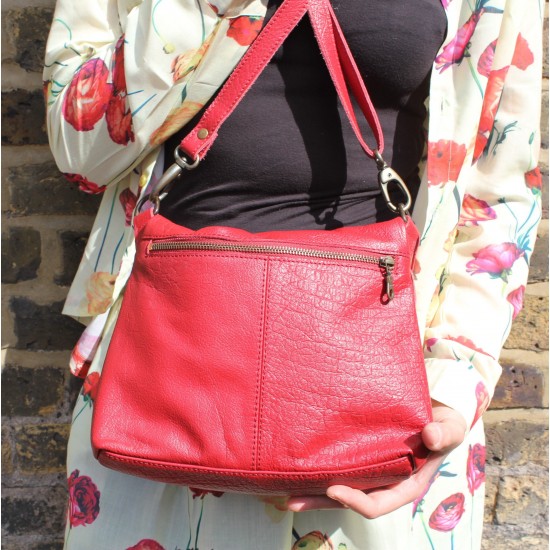 MIni Amelie Small Red Crossbody Flap over Leather Bag