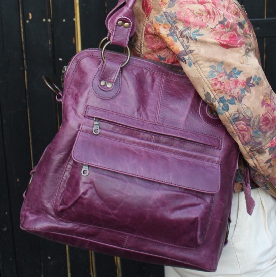Pamela Shoulder Crossbody Bag Purple Leather