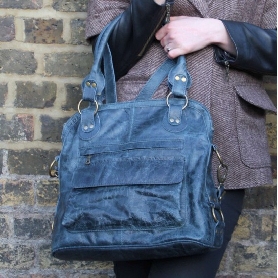 Pamela Tote Bag Navy Blue Leather