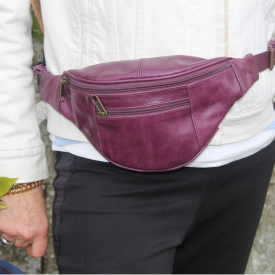 Patch Bum Bag Purple Leather 3 zips 